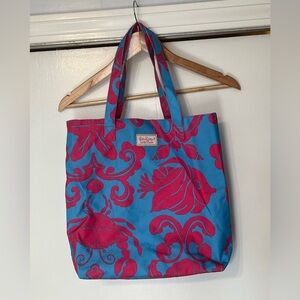 Lilly Pulitzer for Estée Lauder Canvas Tote Pink and Blue fish/ crab vacation